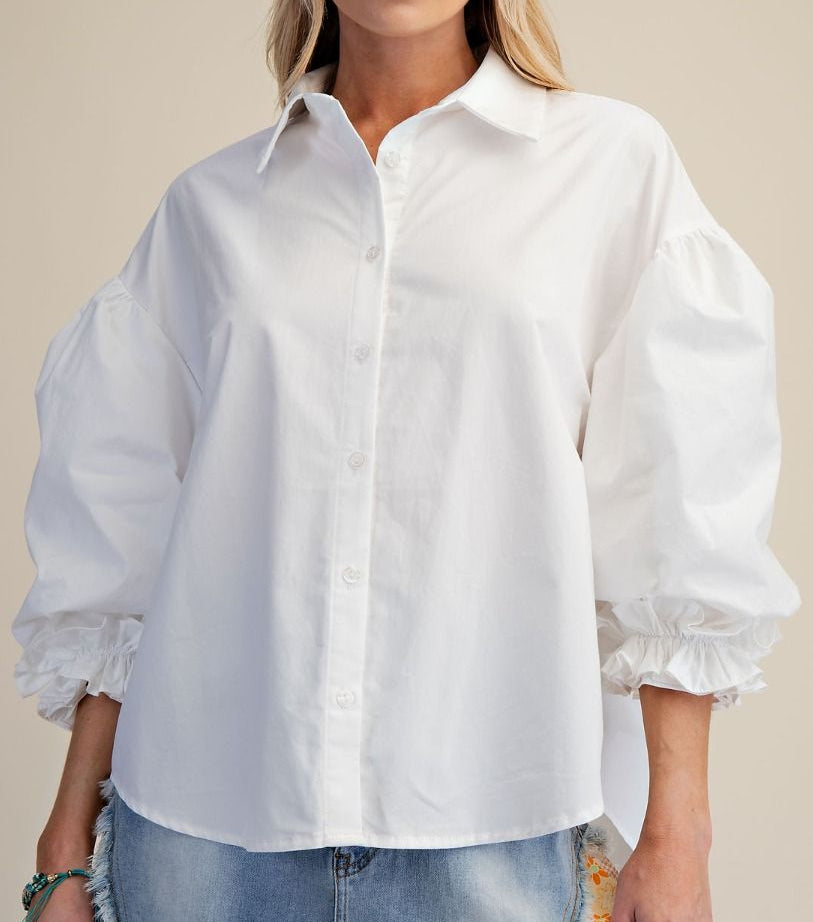 White 3/4 Sleeves Button Down