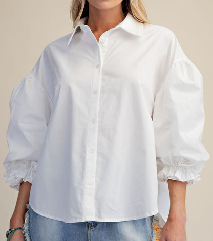 White 3/4 Sleeves Button Down