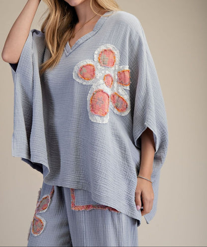 Patch Detail Gauze Pant Set - Brazos Avenue Market 