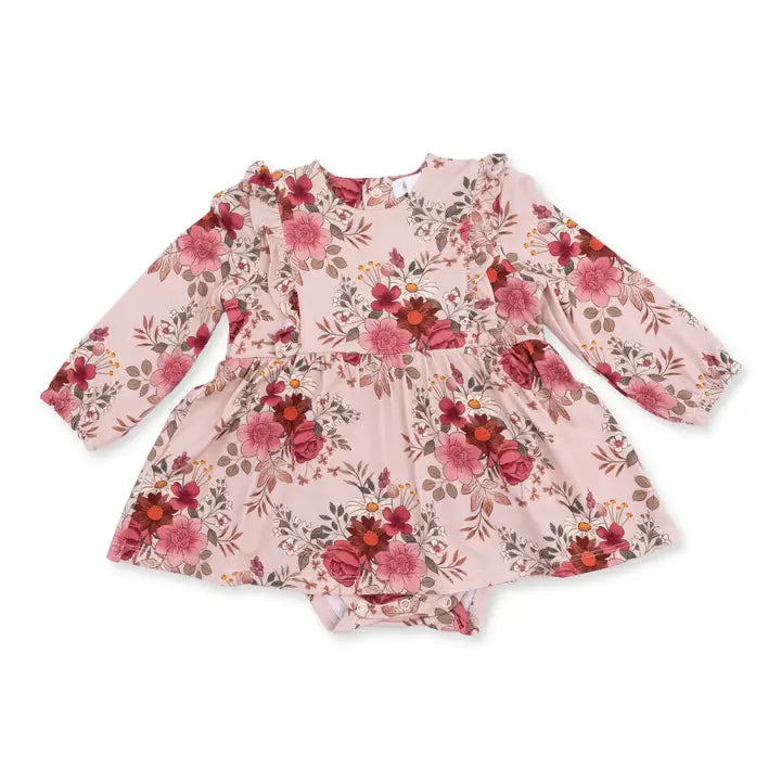 Sabrina Floral - Long Sleeve Ruffle Bodysuit Dress