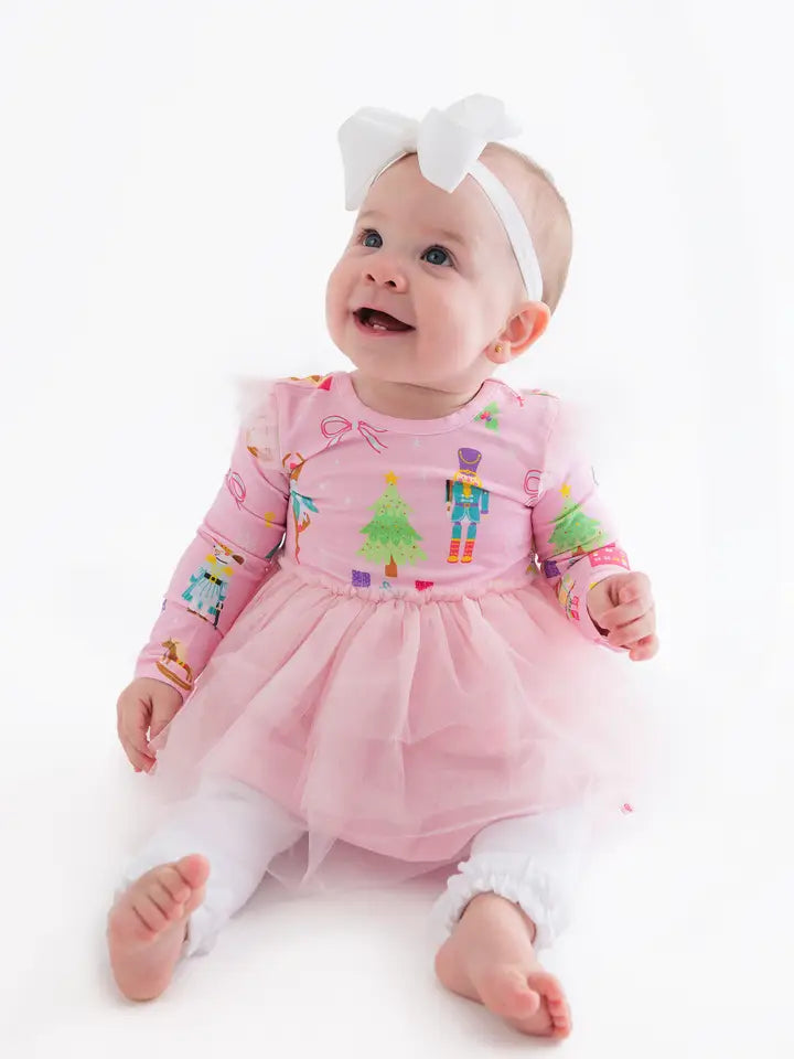 Baby Girls Sugarplum Dreams Flutter Tulle Long Sleeve Twirl Romper - Brazos Avenue Market 