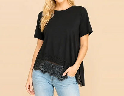 Asymmetrical Lace Trim Top - Brazos Avenue Market 
