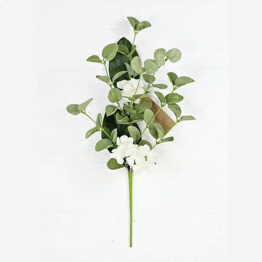 17in Spray-Cream Hydrangea and Eucalyptus Leaves - Brazos Avenue Market 