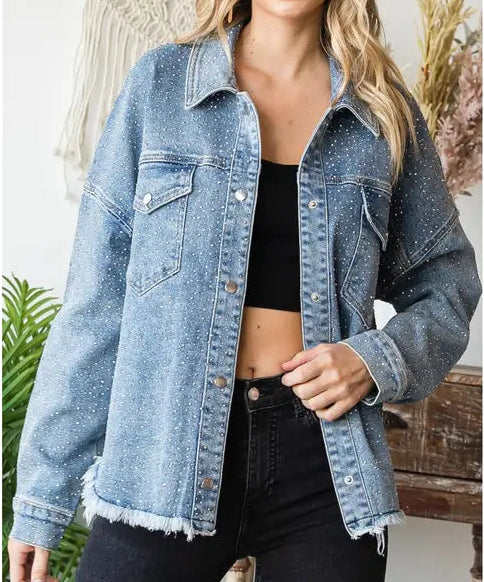 Sparkling Snap Button Denim Shacket