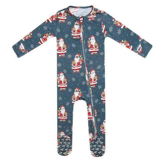 Bamboo Convertible Zip-Up Footie Pajama - Santa Claus