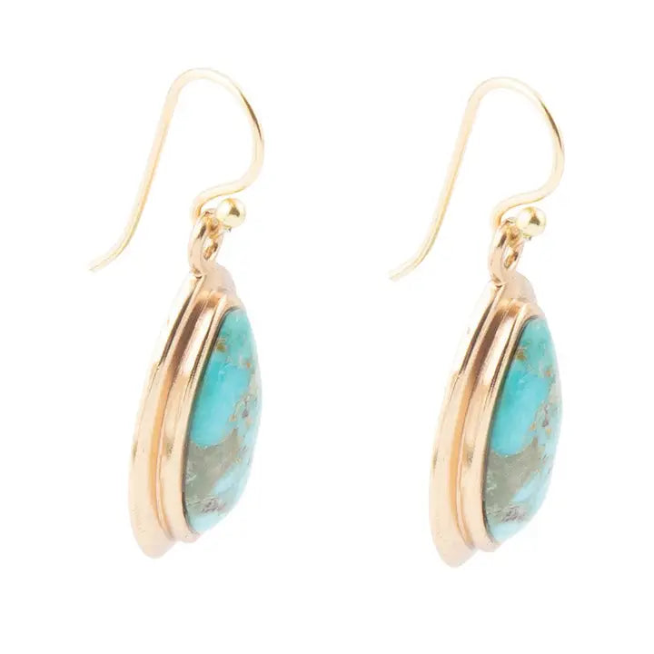 Genuine Blue Turquoise Golden Drop Earrings - Brazos Avenue Market 