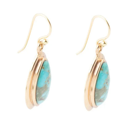 Genuine Blue Turquoise Golden Drop Earrings - Brazos Avenue Market 