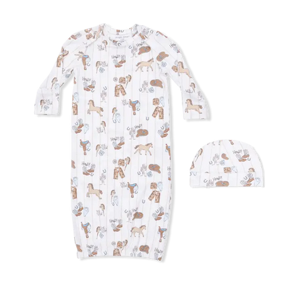 Cowboy Nursery - Lap Shoulder Gown & Beanie Hat - Brazos Avenue Market 