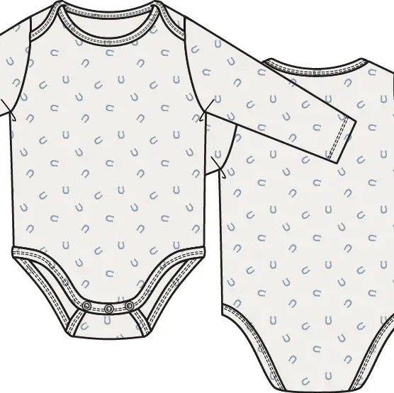 Little Horseshoes Blue - Long Sleeve Bodysuit