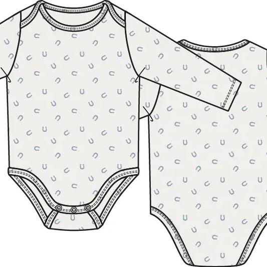 Little Horseshoes Blue - Long Sleeve Bodysuit