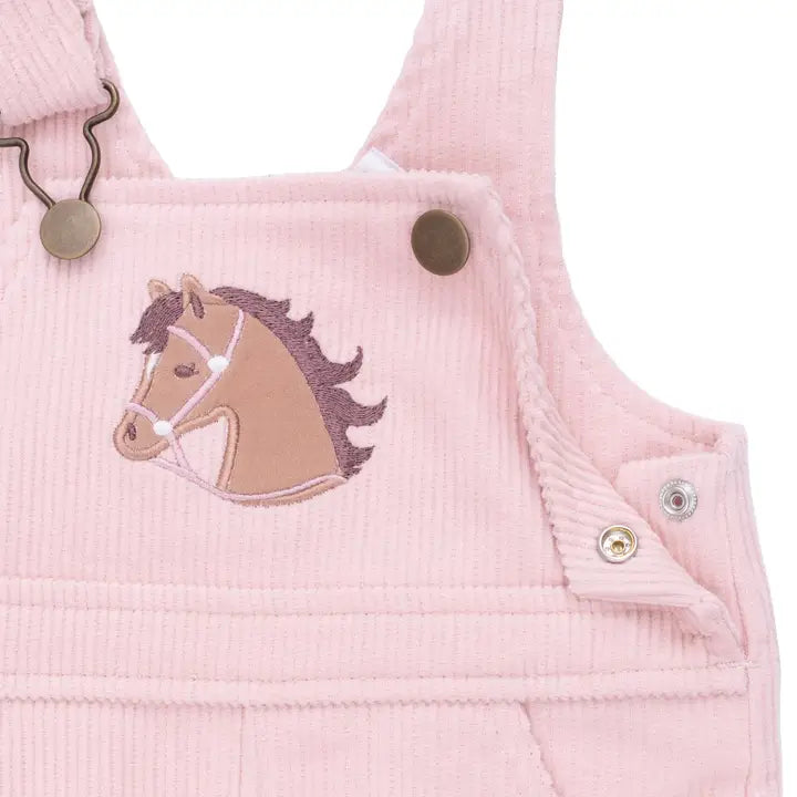Veiled Pink Corduroy - Uni Old School Overall with Horse Applique