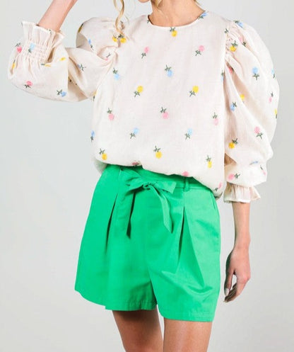 Ivory Floral Embroidered Top - Brazos Avenue Market 