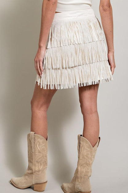 Off White Fringe Leather Skirt - Brazos Avenue Market 