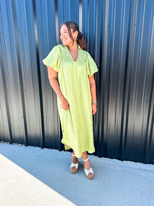 Lime Green Midi Dress - Brazos Avenue Market 
