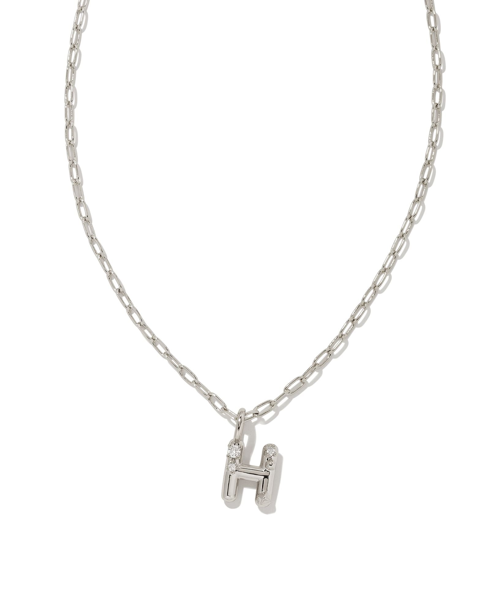 Crystal Letter Silver Short Pendant Necklace in White Crystal - Brazos Avenue Market 