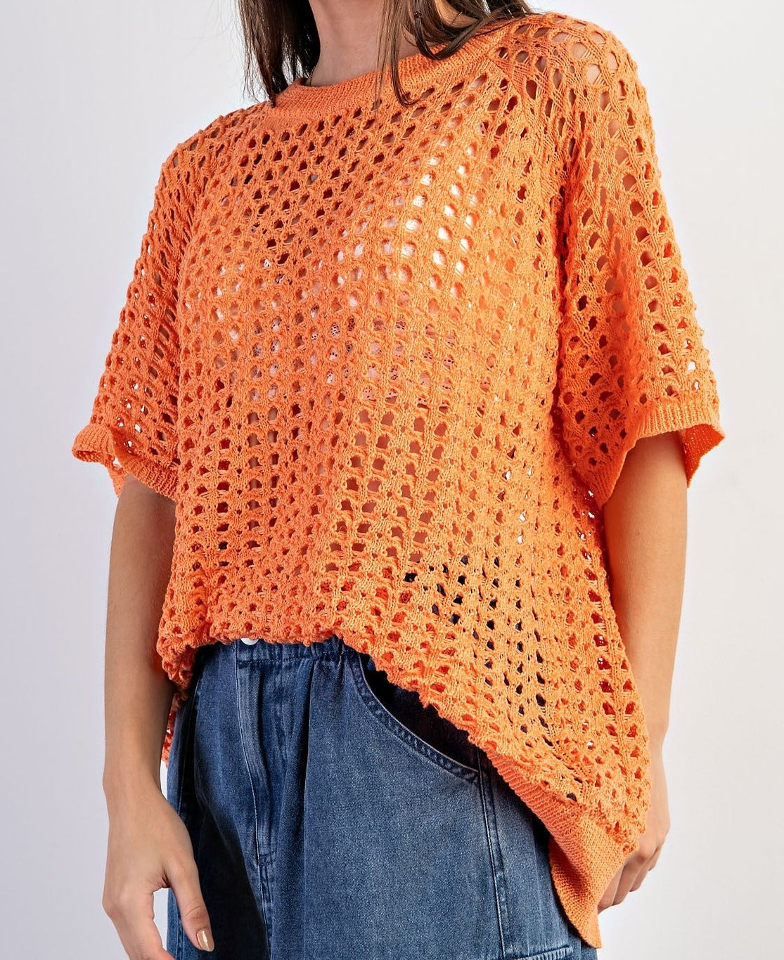 Orange Fishnet Knitted Sweater - Brazos Avenue Market 