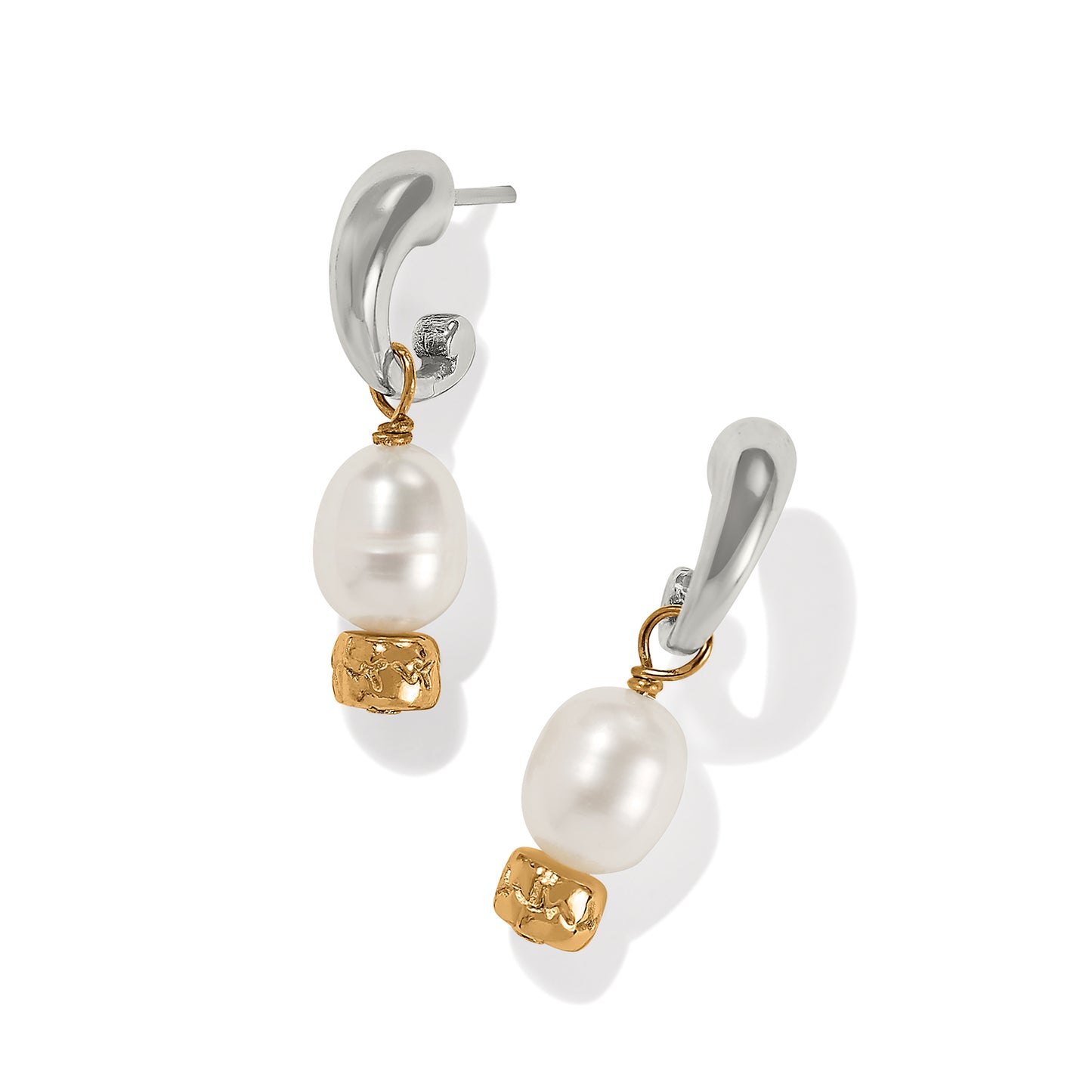 Meridian Petite Pearl Two Tone Post Hoop Earrings - Brazos Avenue Market 