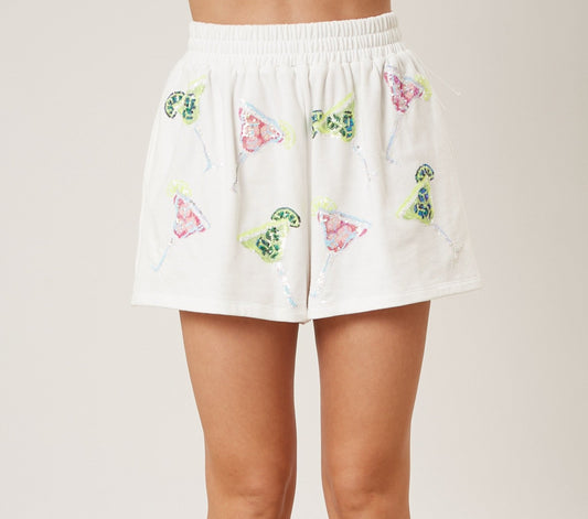 Martini Sequin Embroidery Terry Shorts