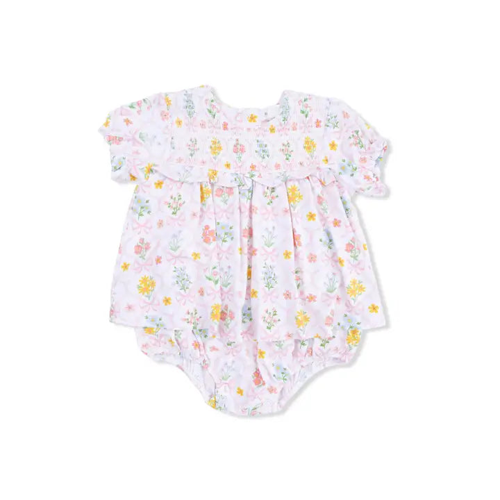 Spring Blooms Bow Trellis - Smocked Ruffle Bubble with Skirt - Brazos Avenue Market 