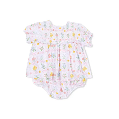 Spring Blooms Bow Trellis - Smocked Ruffle Bubble with Skirt - Brazos Avenue Market 