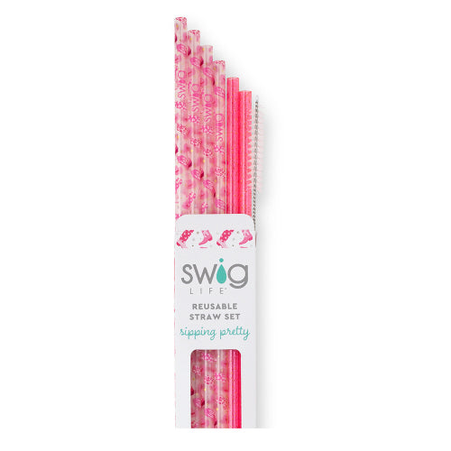 Let's Go Girls Pink Glitter Reusable Straw Set - Brazos Avenue Market 