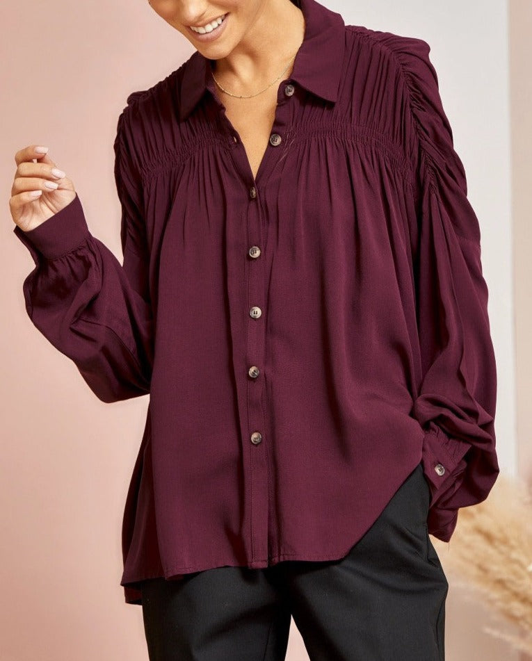 Maroon Button Up Blouse