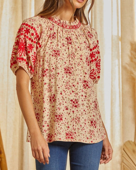 Fall Floral Top With Embroidery