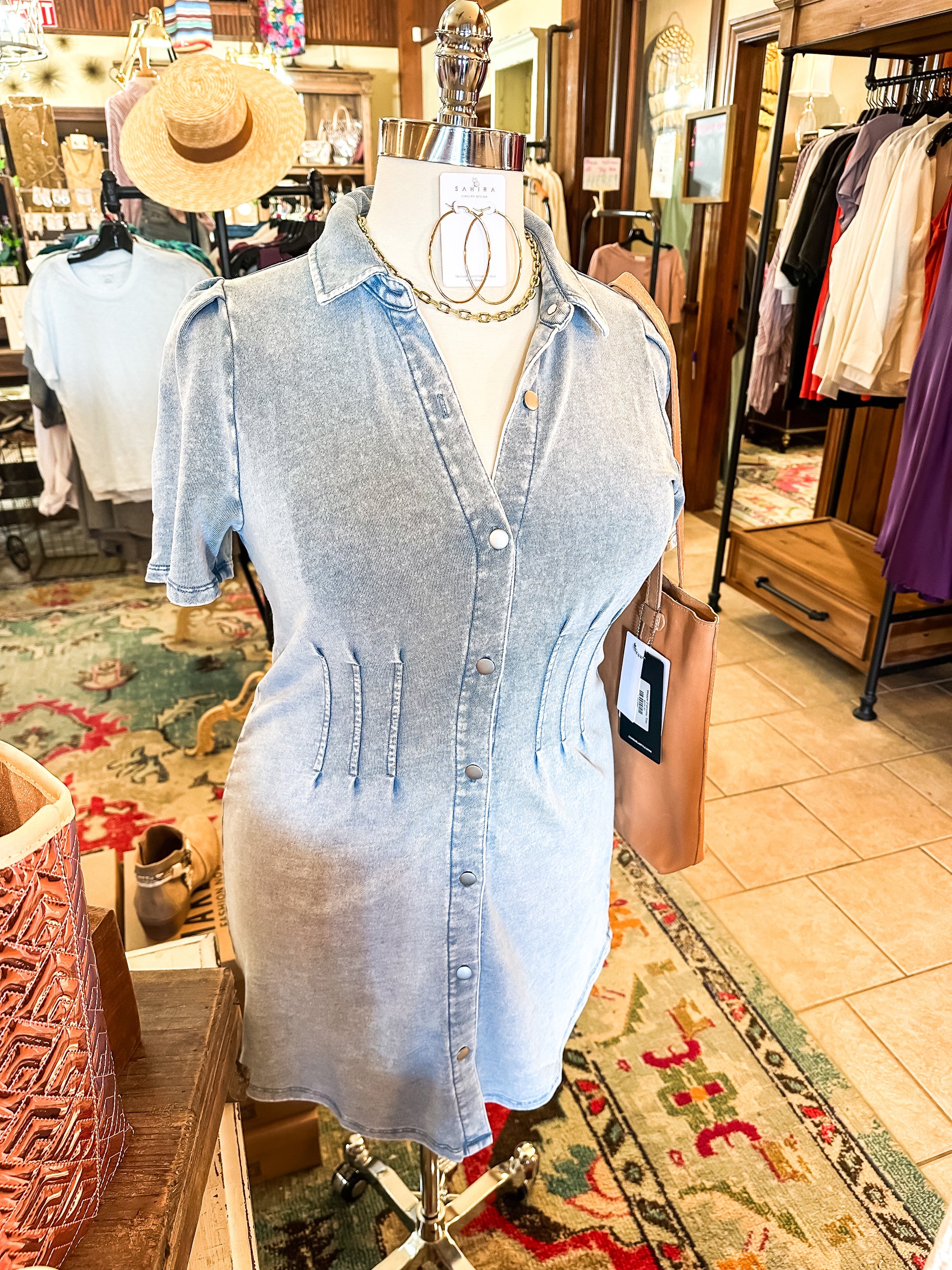 Kelsey Knit Denim Shirt Dress - Brazos Avenue Market 