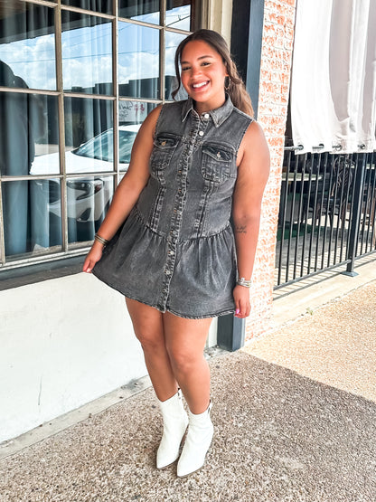 Sleeveless Denim  Mini Dress - Brazos Avenue Market 