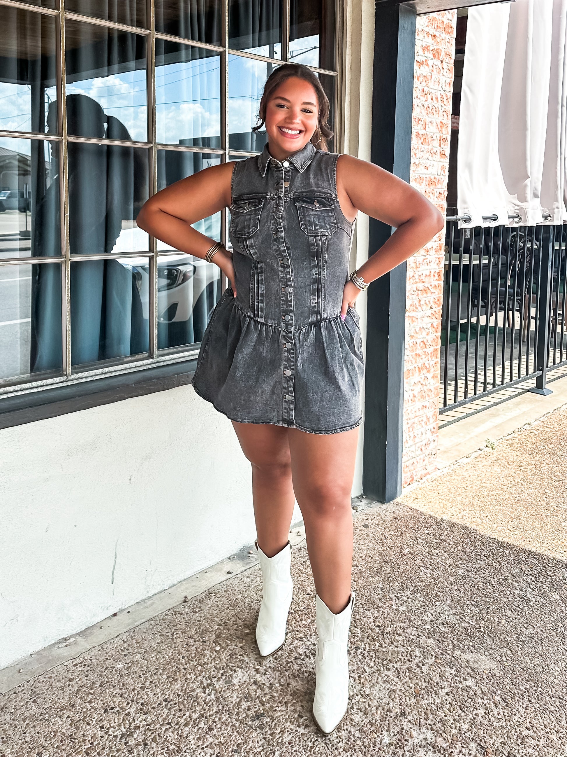 Sleeveless Denim  Mini Dress - Brazos Avenue Market 