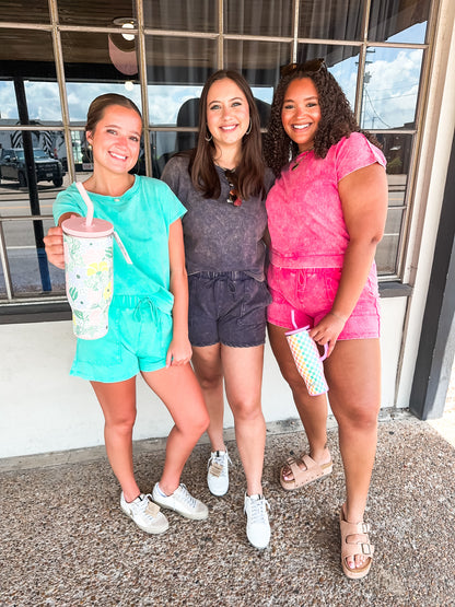 Washed Short Sleeve Top & Shorts Set - Brazos Avenue Market 