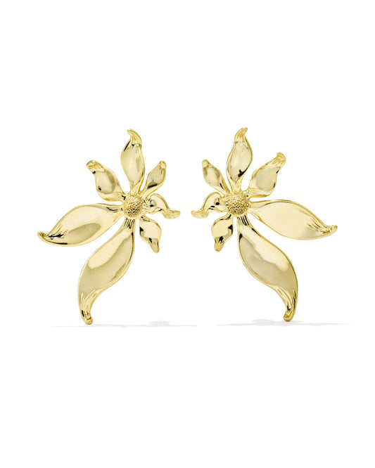 Anya Flower Gold Stud Earrings - Brazos Avenue Market 