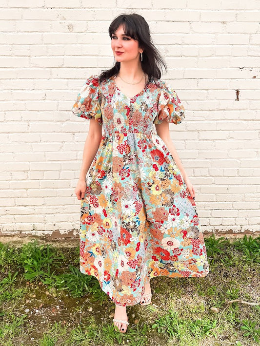 Flower Print Poplin Maxi Dress - Brazos Avenue Market 