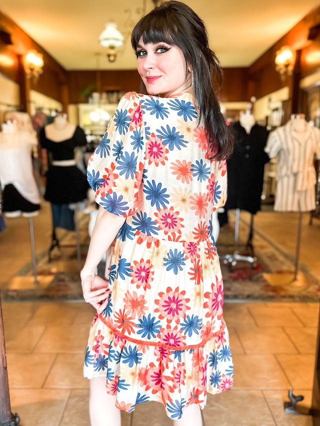 Floral Dress With Fringe Detail - Brazos Avenue Market 