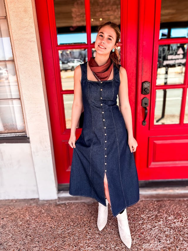 Dark Denim Dress - Brazos Avenue Market 