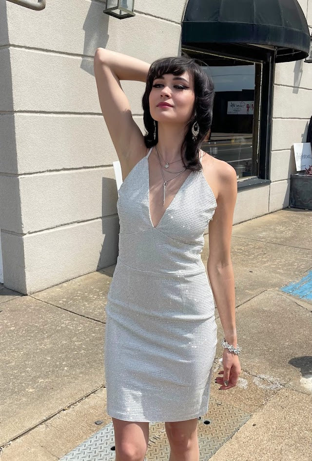 White Dress with Clear Rhinestones - Brazos Avenue Market 