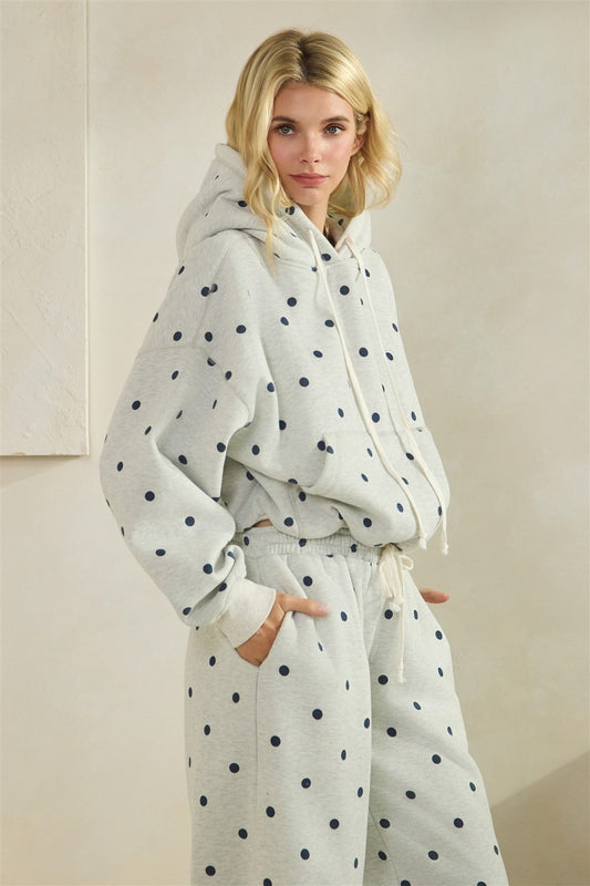 Printed Bubble Hem Knit Hoodie