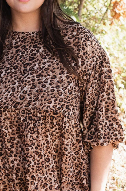 Leopard Printed Tiered Midi Dress