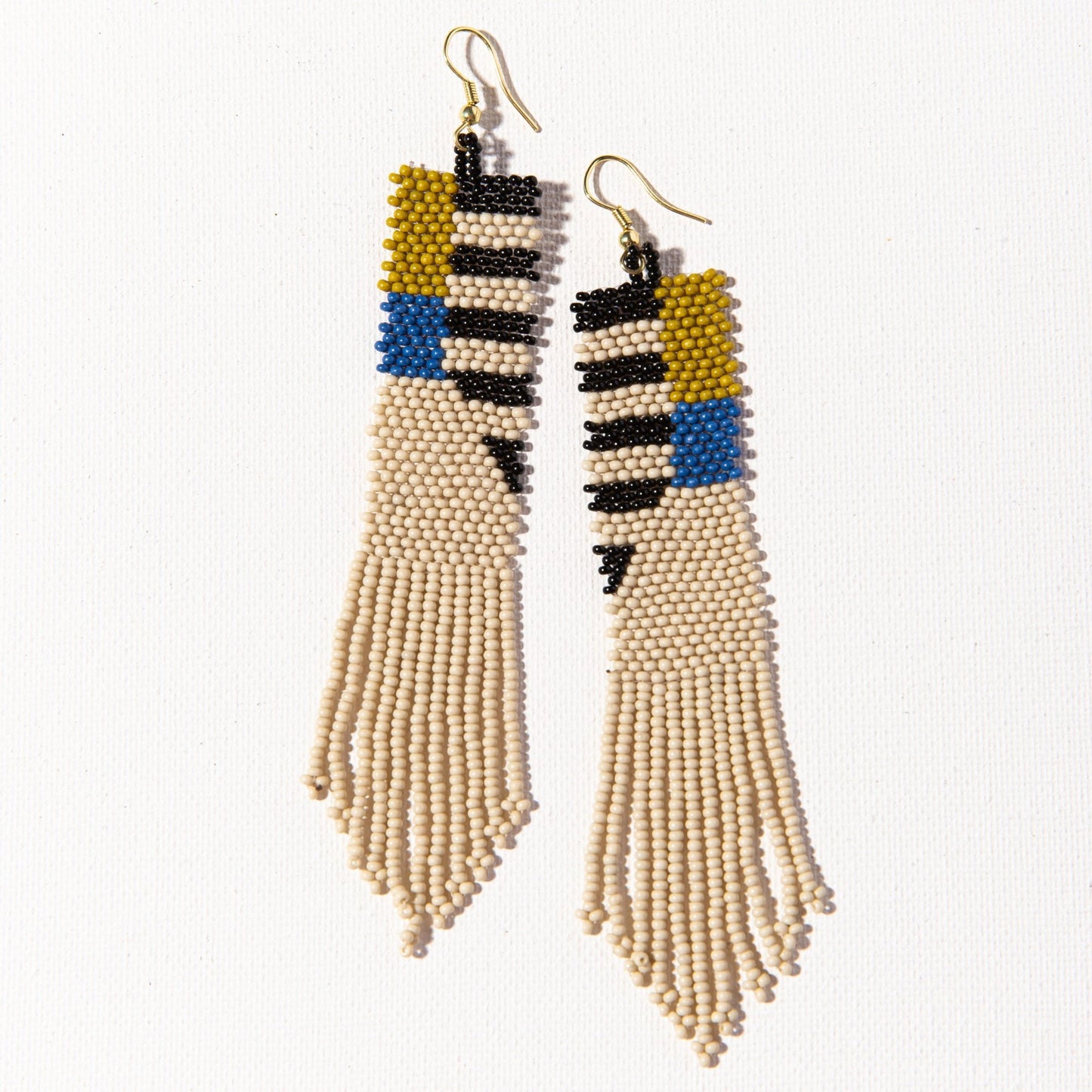 Citron Lapis With Black Stripe Seed Bead Earring