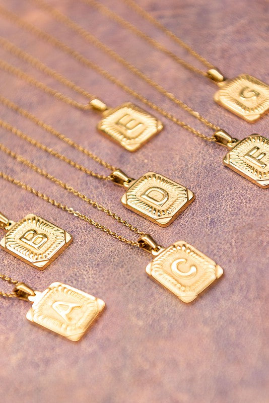 Rectangle Initial Pendant Necklace Gold