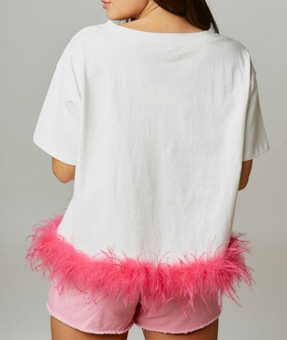 XOXO Top With Feather Trim