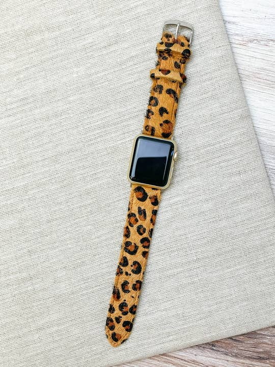 Brown Leopard Textured Leather Smart Watch Bands - Brazos Avenue Market 