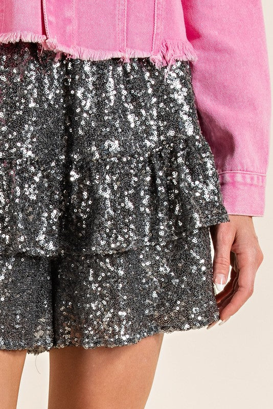Sequin Tiered Holiday Shorts
