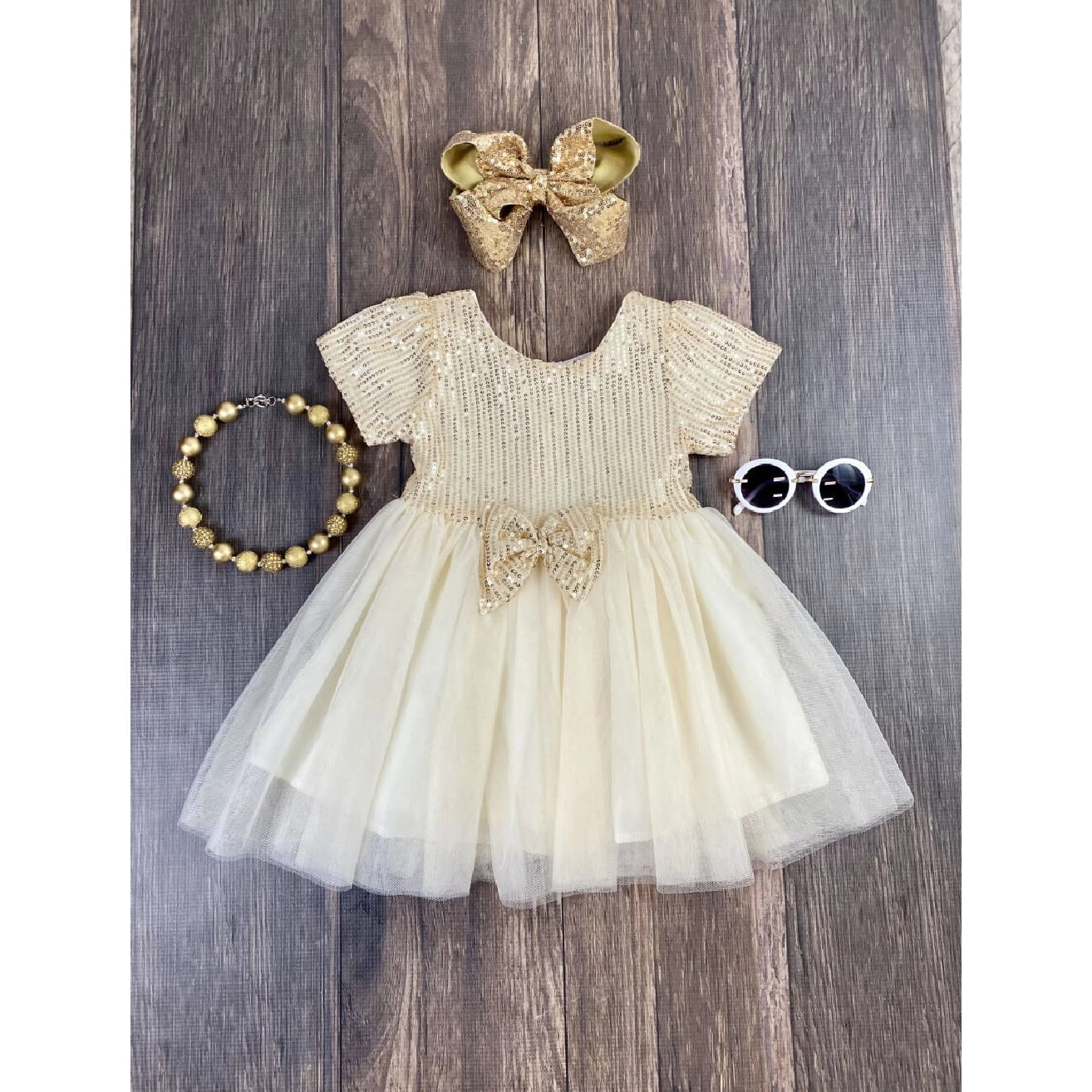 Sparkly Ivory Chiffon Fancy Dress - Brazos Avenue Market 