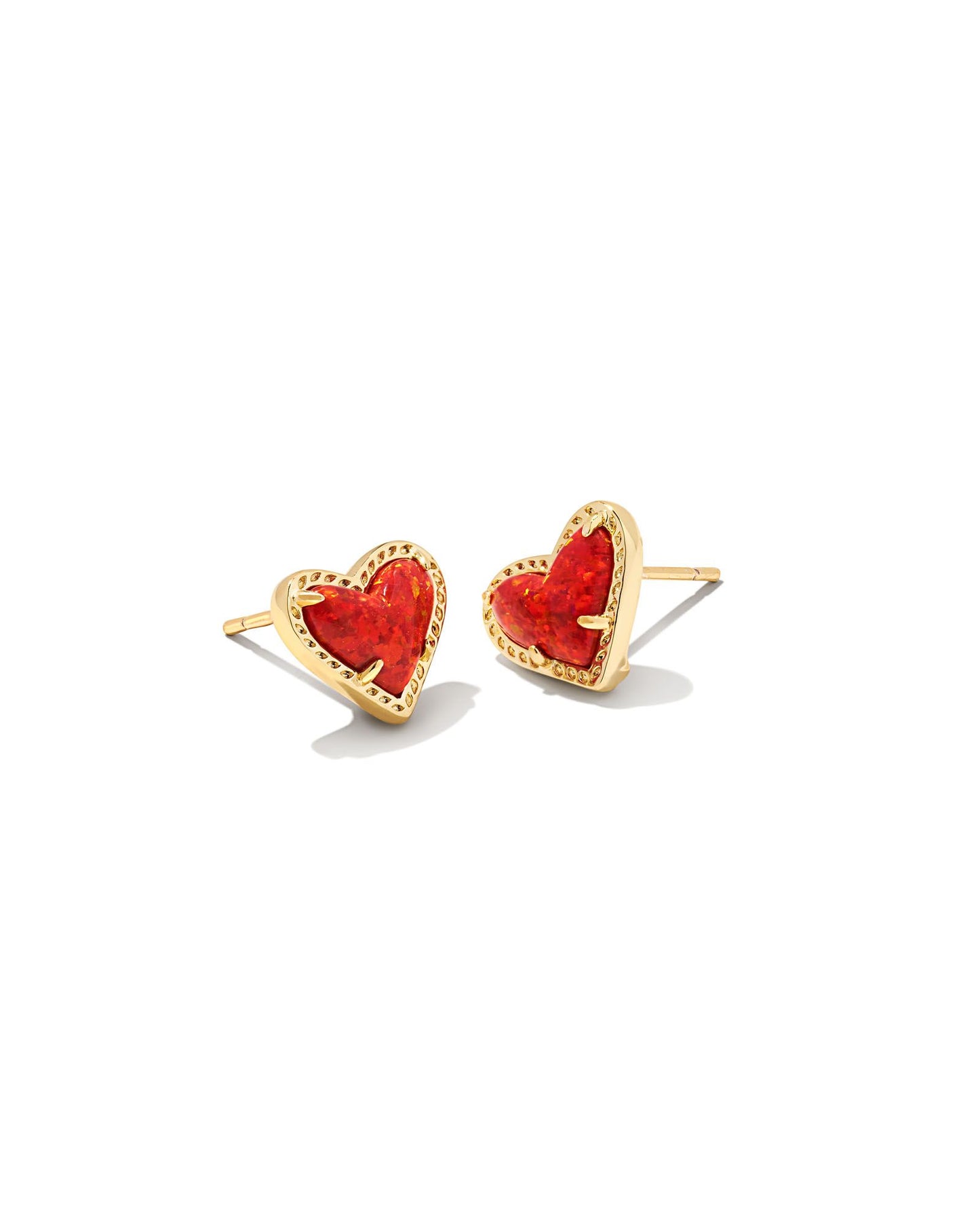 Ari Heart Gold Stud Earrings-Red Kyocera Opal