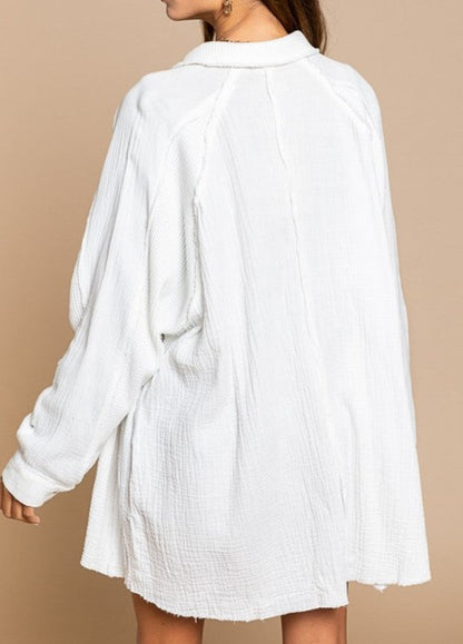 Ivory Gauze Long Sleeve Button Down