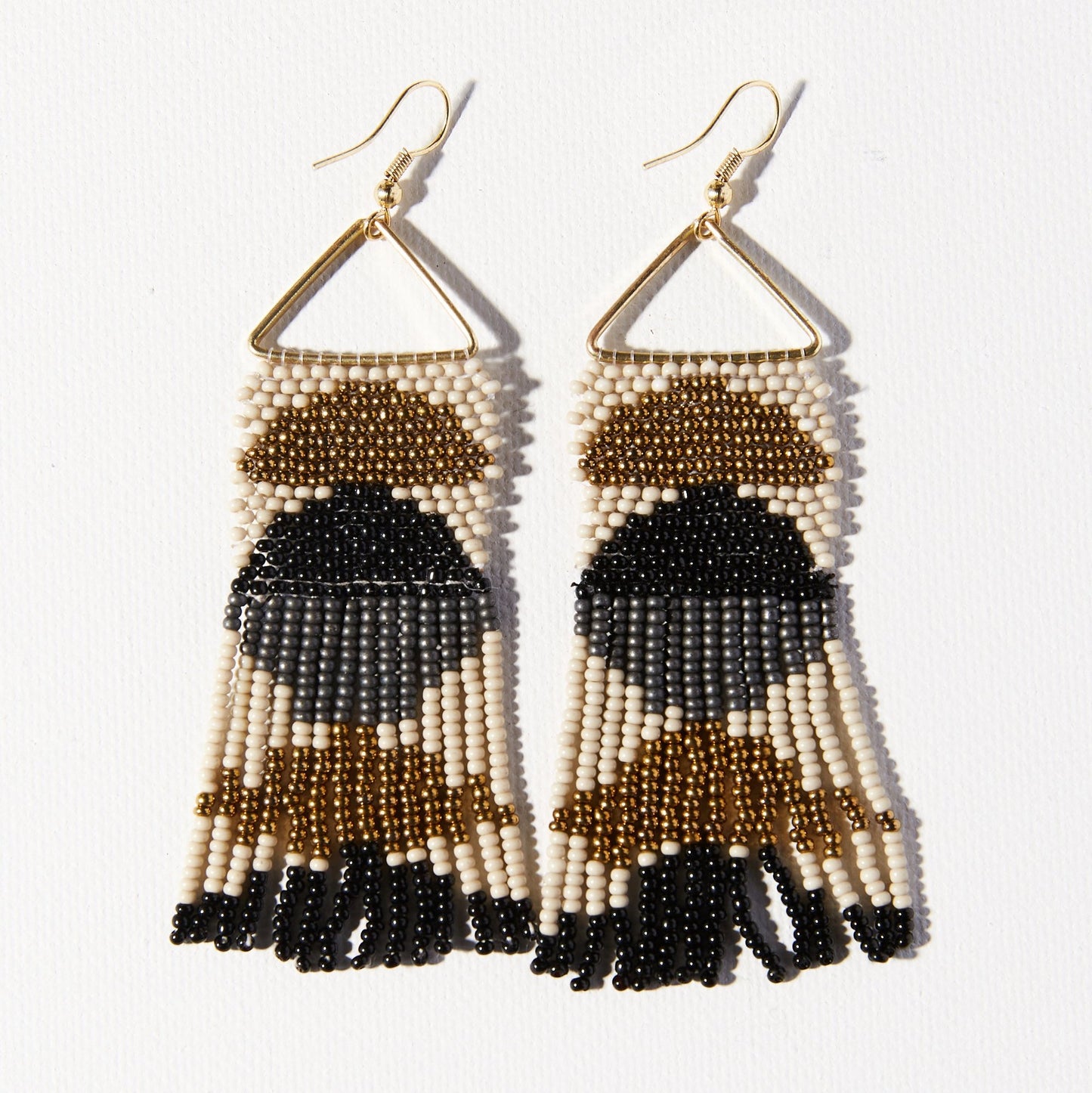 Black Gold Half Circles On Triangle Earring