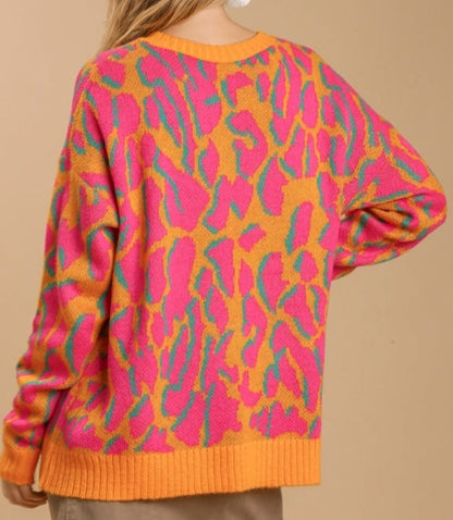 Leopard Boatneck Sweater - Pink
