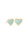 Ari Heart Stud Earrings - Gold Light Blue Magnesite