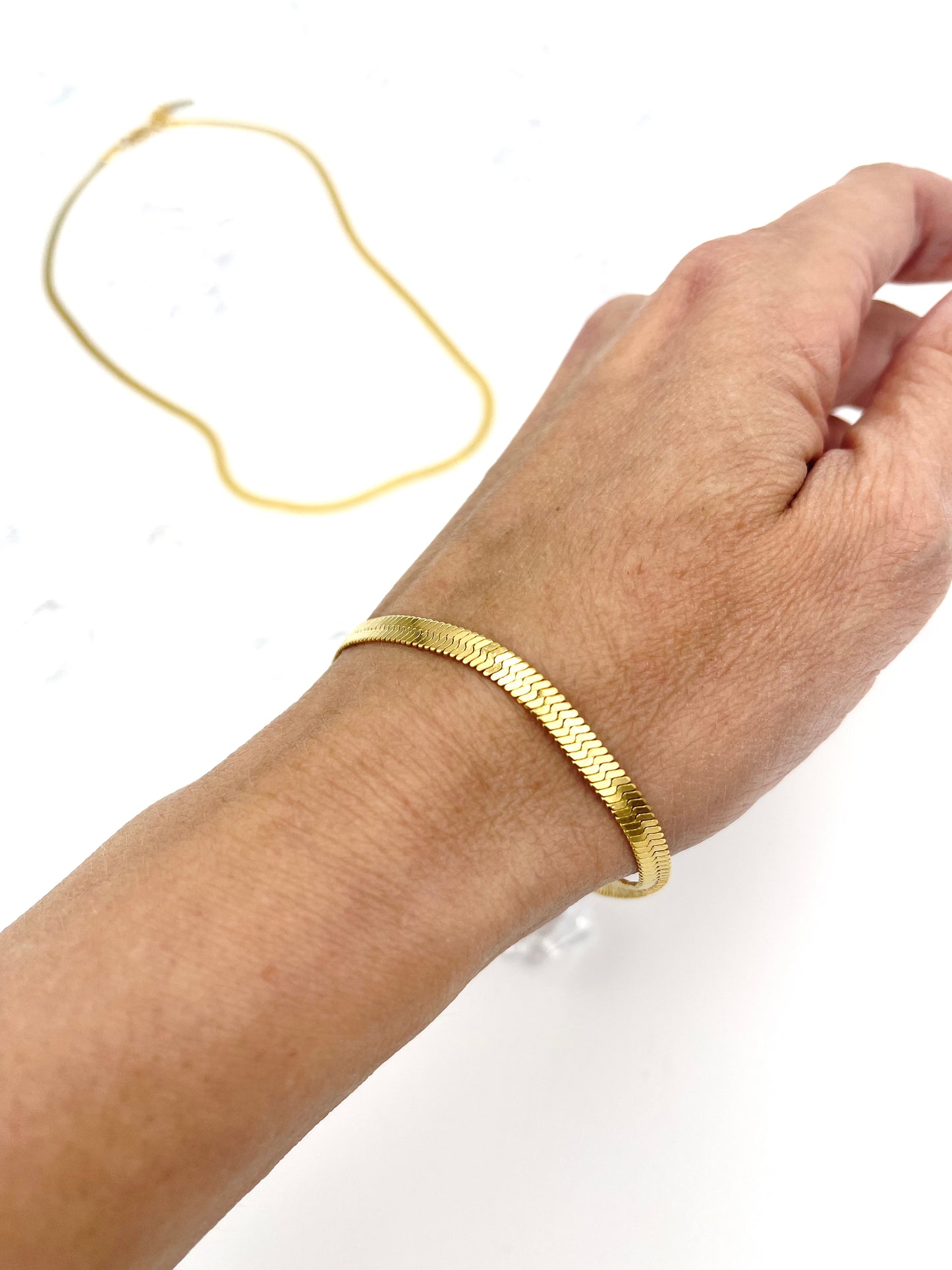 Gold Herringbone Chain Bracelet